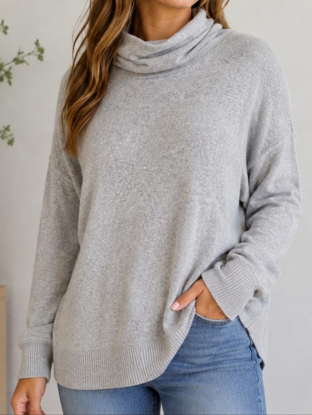 Eddie Bauer Light Gray Cowl Neck Sweater